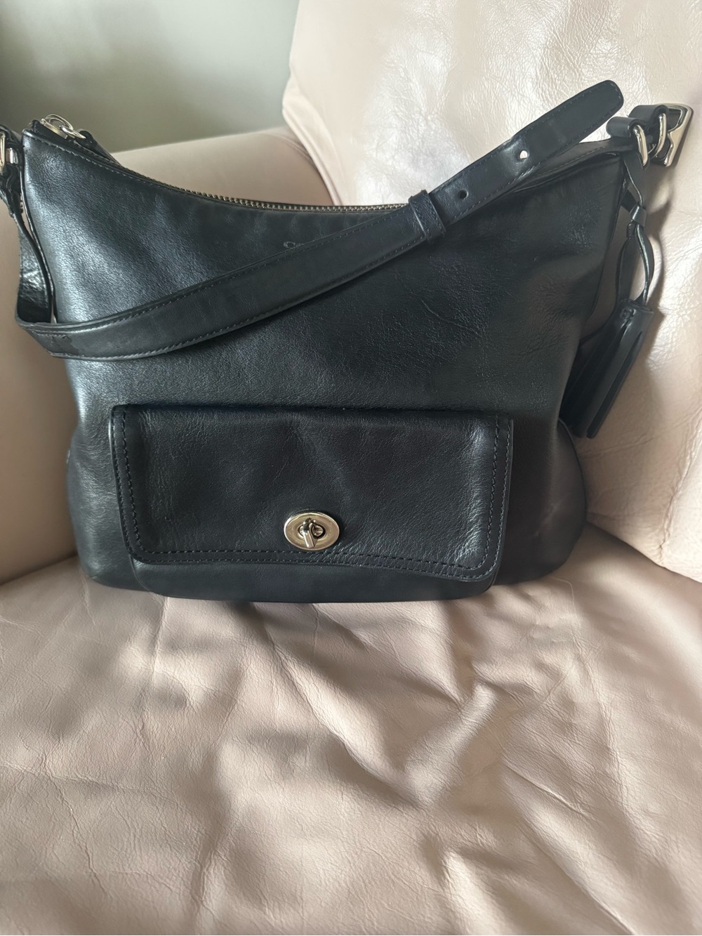 Coach Black Leather Courtenay Legacy Signature Hobo Crossbody Purse